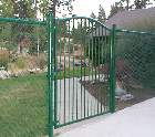 Custom Made Solid Steel Pickets Ornamental Gate With Green Chain Link Fence